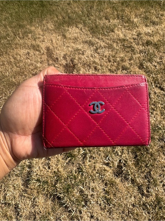 CHANEL Accessories - CHANEL Quilted Red Card Holder with Silver Interlocking CC Hardware